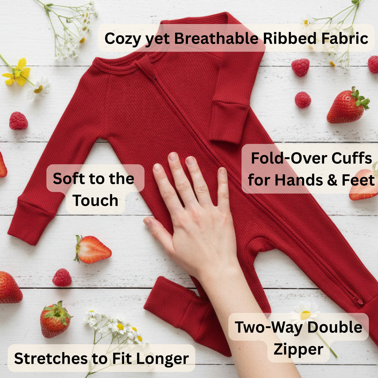 Cranberry Ribbed Bamboo Zip Up